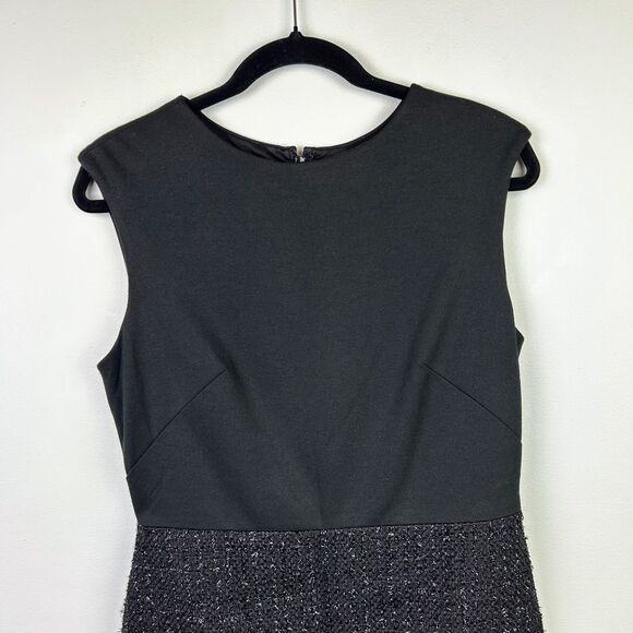NWT Ann Taylor Black Sleeveless Sheath Dress Tweed Shimmer Bottom Petite 6 6P - Picture 2 of 12